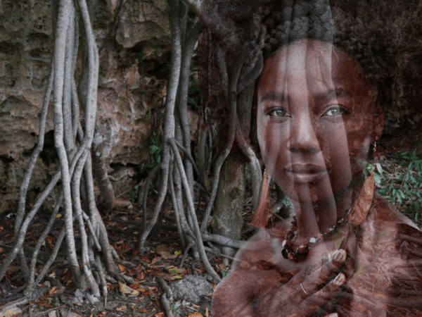 roots and a woman's face